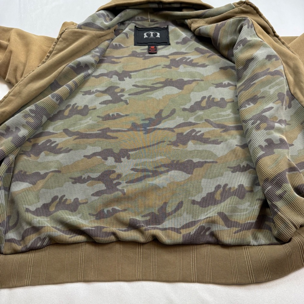 Mbarb Mens XL Brown Zip Up Hoodie Camo Thermal Lined Distressed Graphic Cotton - Picture 6 of 7